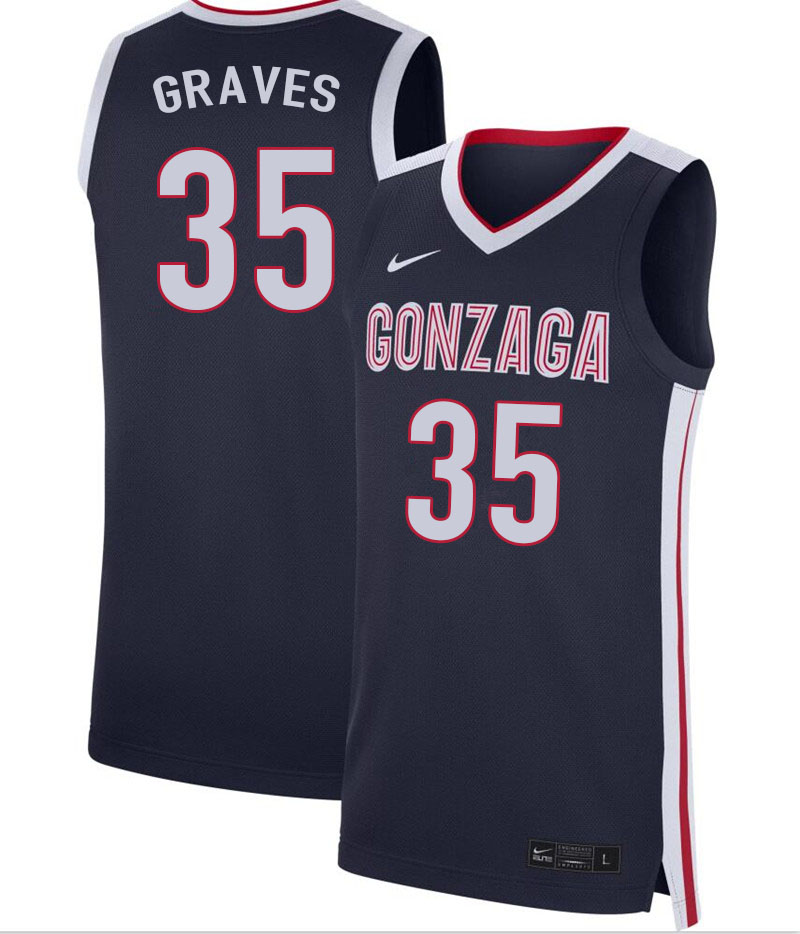 Men #35 Will Graves Gonzaga Bulldogs College Basketball Jerseys Sale-Navy - Click Image to Close